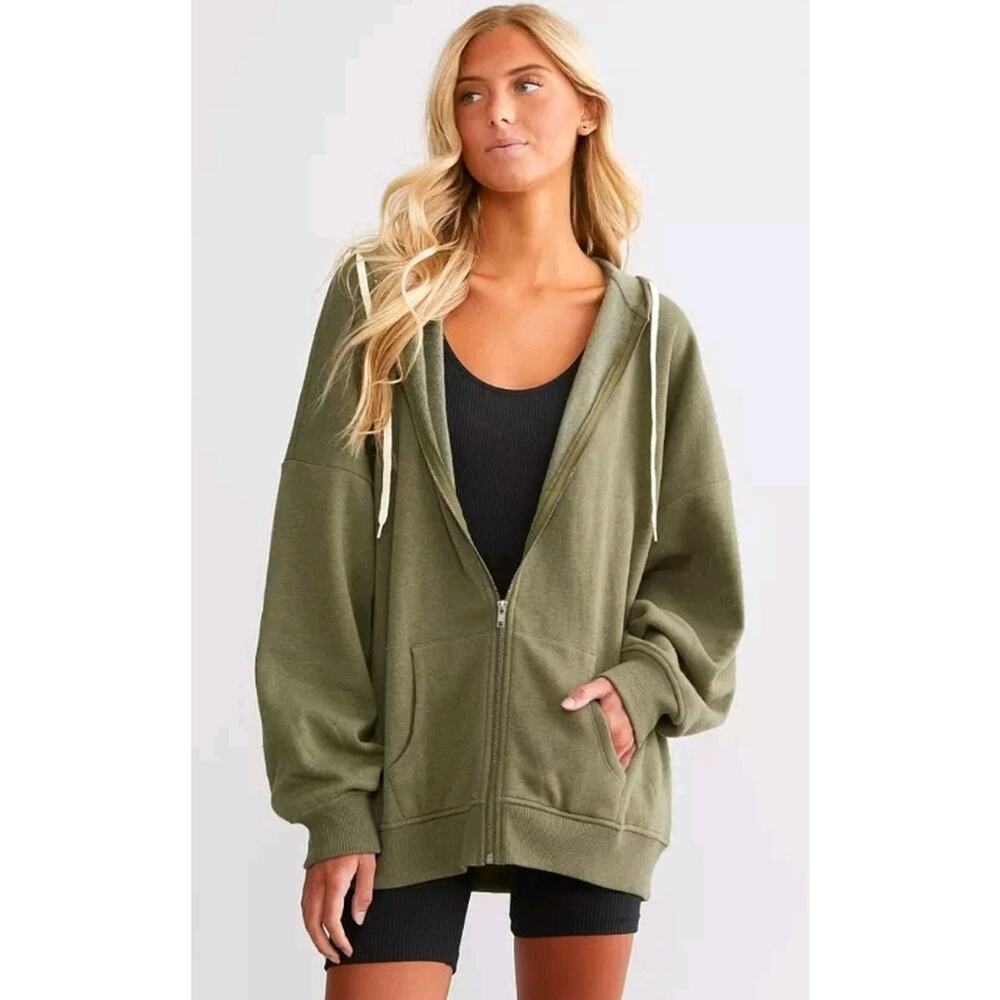 Buckle Bke Women's Fleece Full Zip Hoodie One Size Deep Lichen Green Soft Luxe